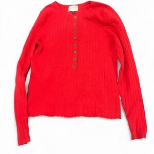 Universal Thread Red Ribbed Henley‎ Long Sleeve Shirt Womens XL Casual